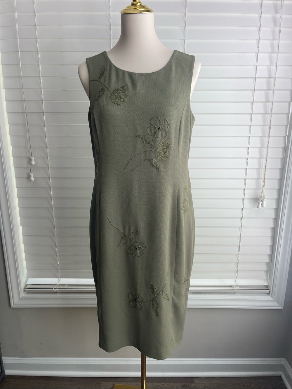 Susan Bristol Olive Green Floral Midi Dress